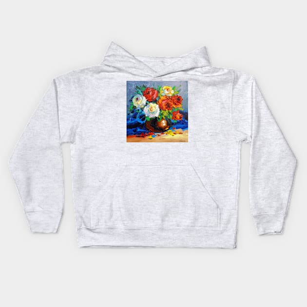 A bouquet of roses in a vase Kids Hoodie by OLHADARCHUKART